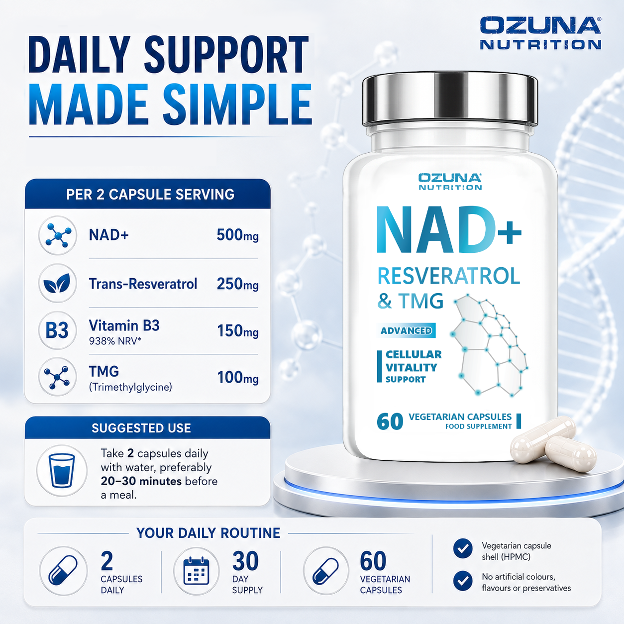 NAD+ Resveratrol & TMG Capsules