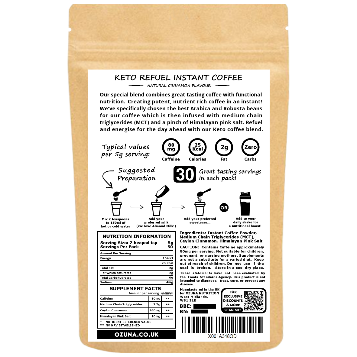 Ketogenic Refuel Instant Keto Coffee - Cinnamon Flavour